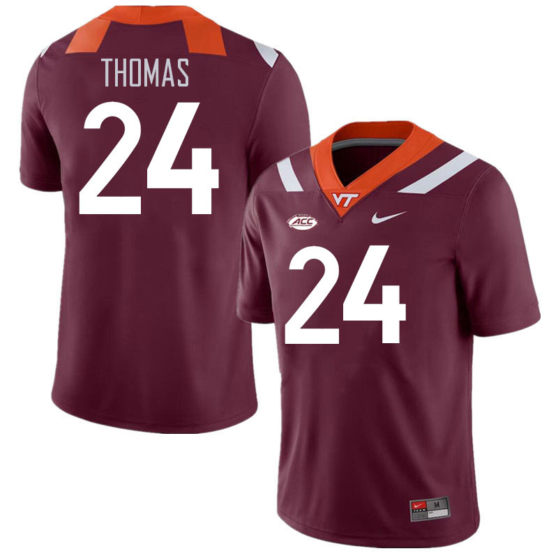 Men #24 Malachi Thomas Virginia Tech Hokies College Football Jerseys Stitched Sale-Maroon - Click Image to Close